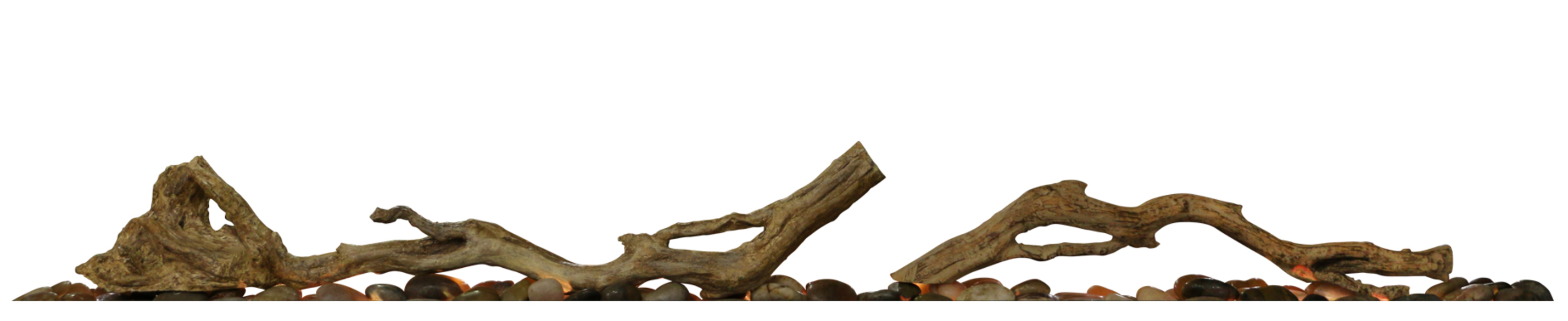 Dekoracyjny zestaw drewna dryftowego oraz otoczaków przeznaczony do kominków ściennych Ignite XL 74″ i Prism 74″.
